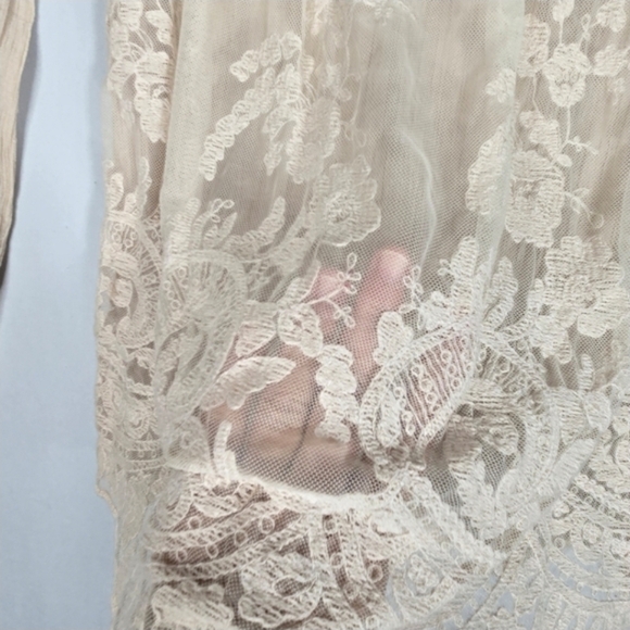 Babydoll Y2K Cream Lace Top Whimsy Sheer Lace Silver Metallic Trim Jolt Size XS - Picture 9 of 14